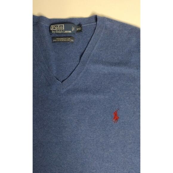 Polo Ralph Lauren Men’s XXL 100% Pima Cotton V-Neck Sweater Heather Blue - Picture 2 of 10